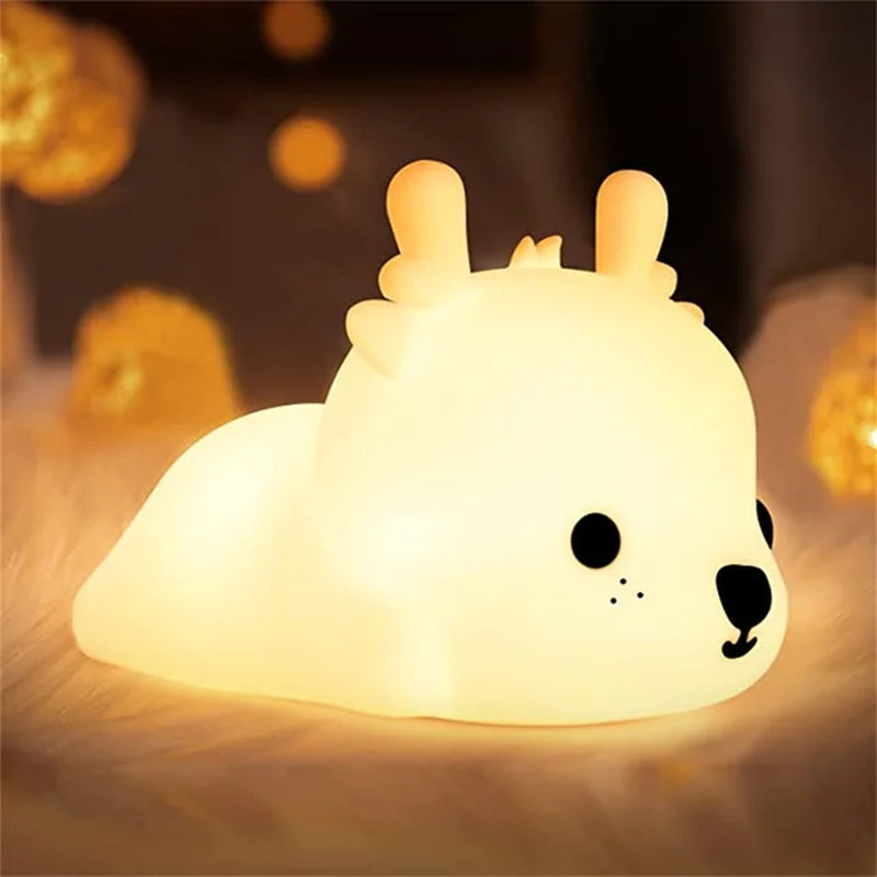 Cute Night Light for Kids Room Cartoon Silicone Led Night Light Dog Cat Deer Bear Duck Rechargeable USB Lamp Children Gift