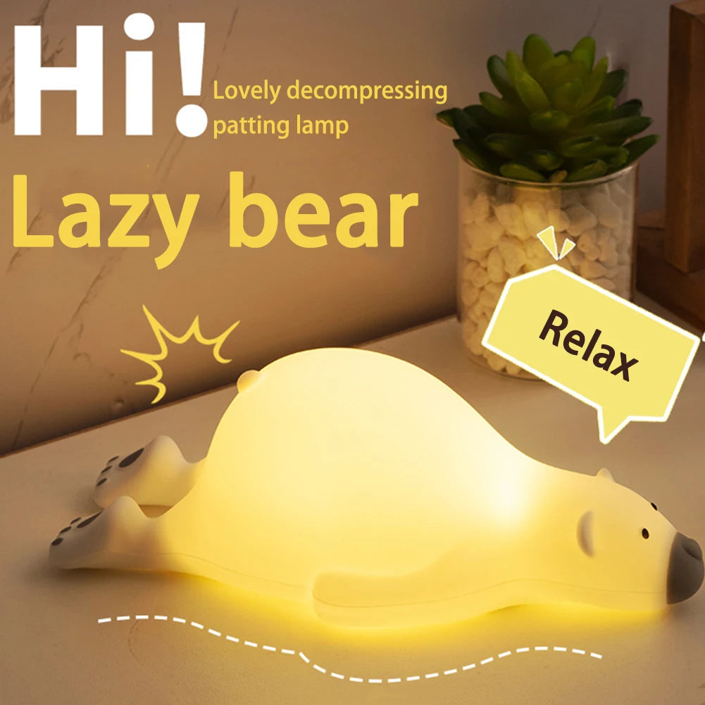 Cute Night Light for Kids Room Cartoon Silicone Led Night Light Dog Cat Deer Bear Duck Rechargeable USB Lamp Children Gift