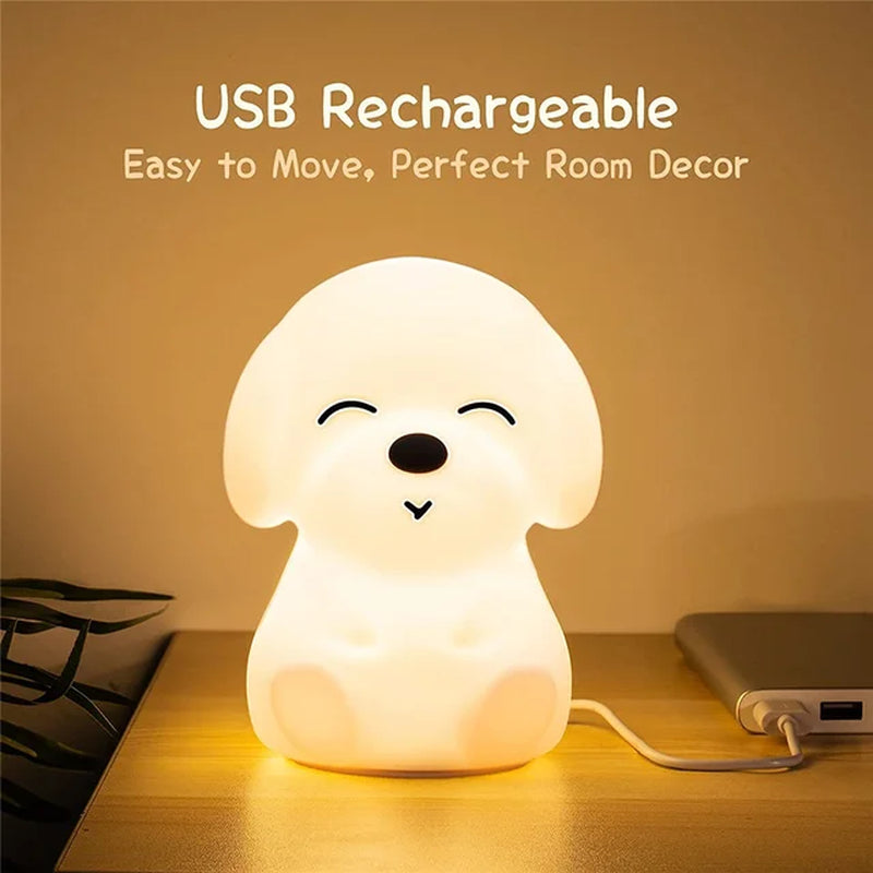 Cute Night Light for Kids Room Cartoon Silicone Led Night Light Dog Cat Deer Bear Duck Rechargeable USB Lamp Children Gift